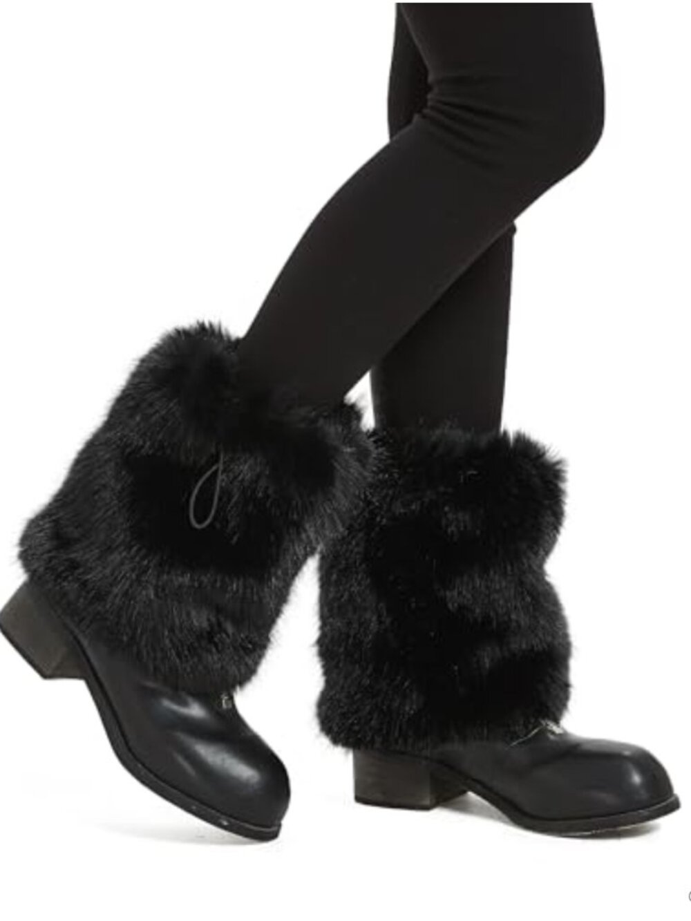 Faux Fur Leg Warmers Furry Boot Cuffs Toppers Adjustable Strap Women